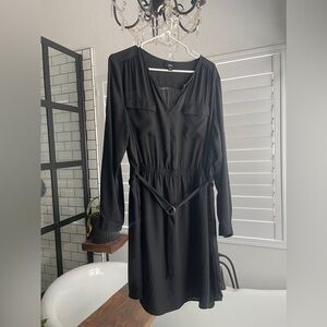 Mossimo V-neck Long Sleeve Knee Length Black Dress with Belt Size XXL